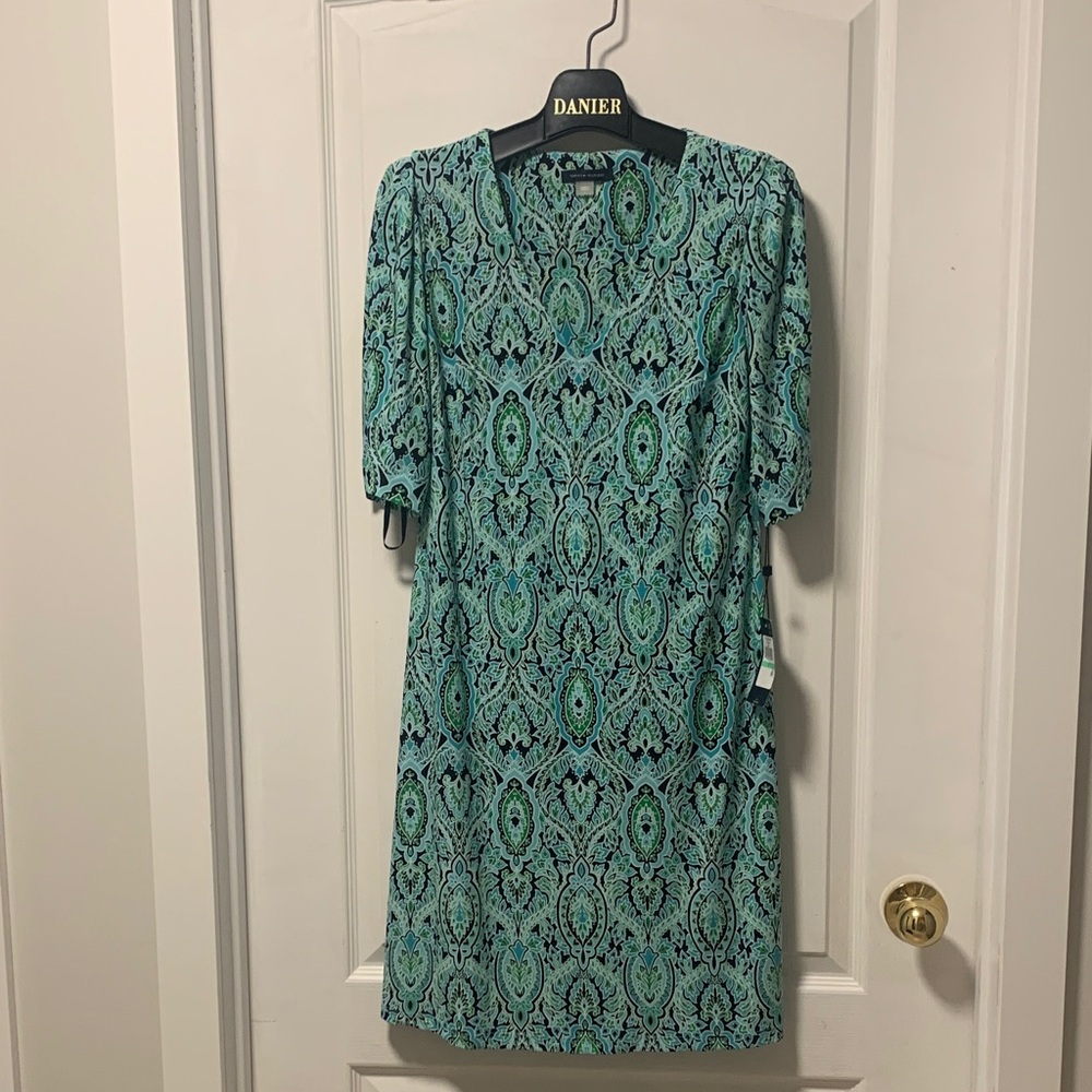 Calvin Klein Teal Patterned 3/4 Sleeve Dress